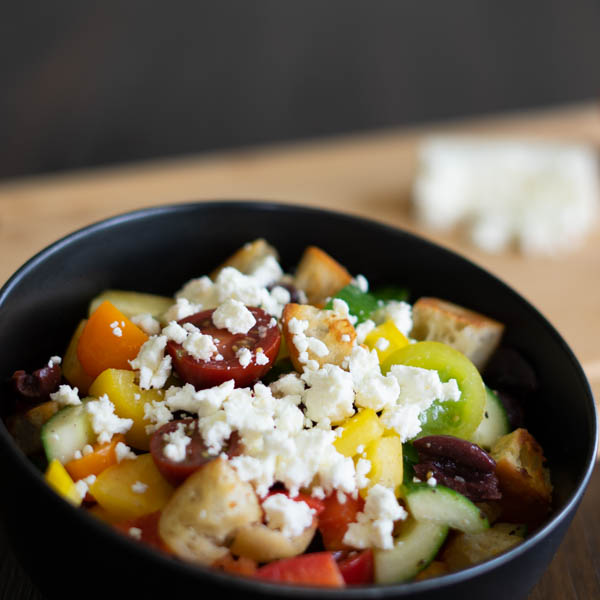 Bread, Tomato, Cucumber, Feta Salad