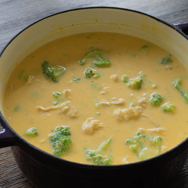 Broccoli Cheese Soup in a large soup pot